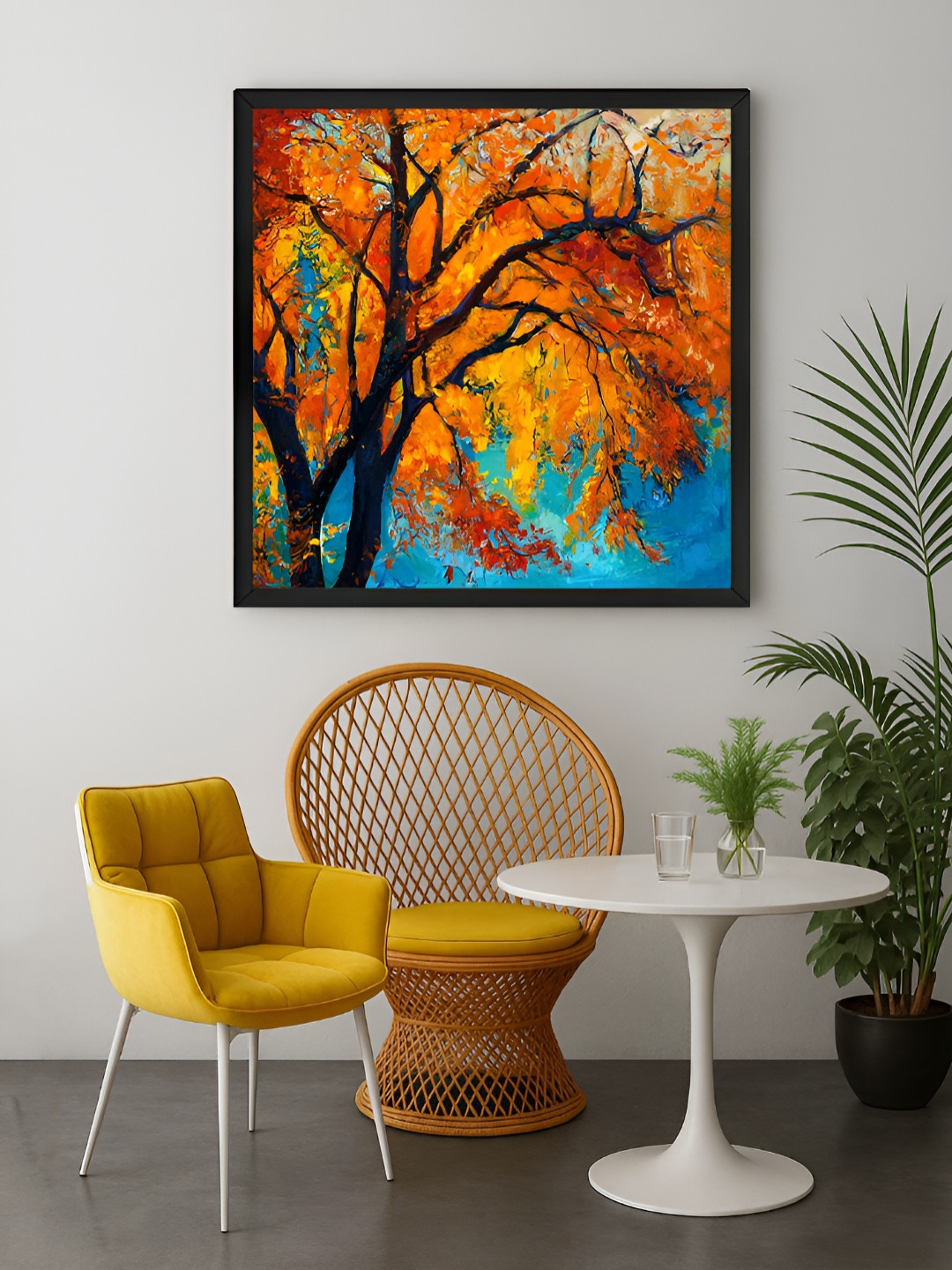 999Store Orange & Blue Autumn Tree Art Canvas Wall Art