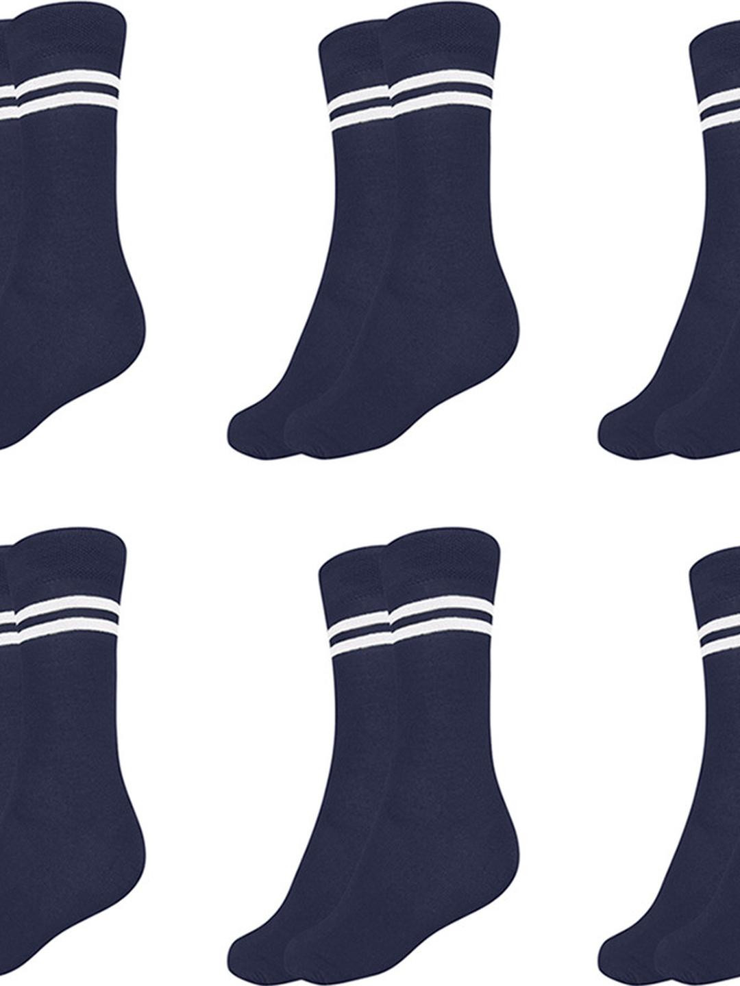 MUKHAKSH Pack of 6 Boys Navy Blue And White Stripe Socks