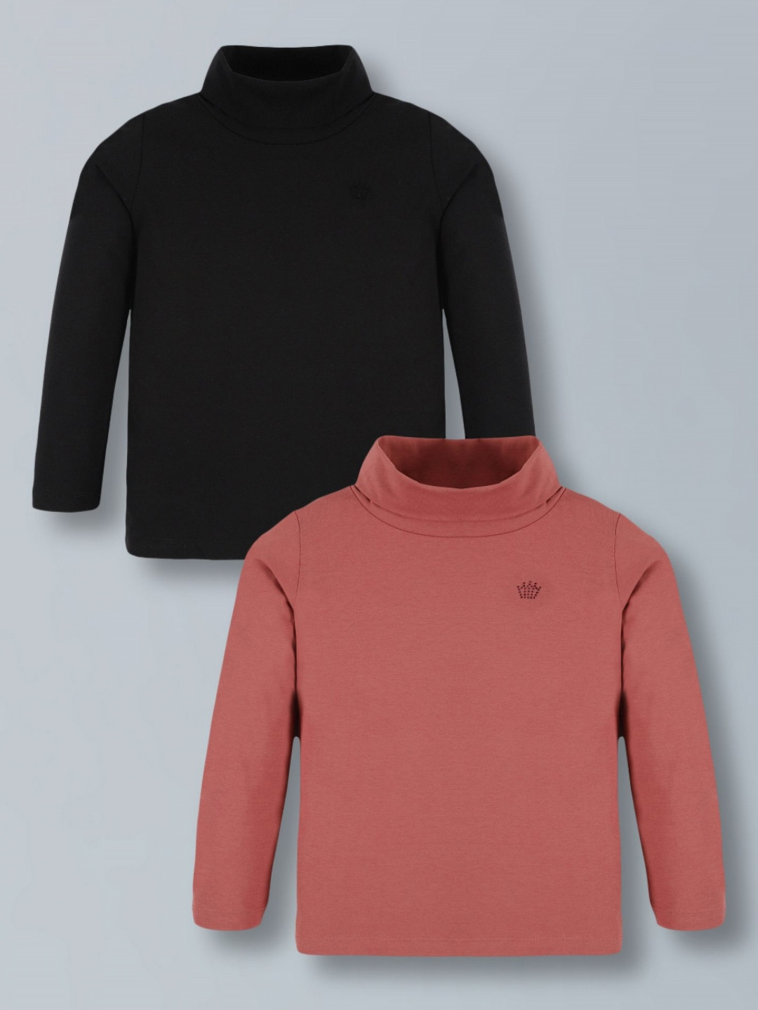 PLUM TREE Girls Pack of 2 Solid Turtle Neck Pure Cotton T-shirts