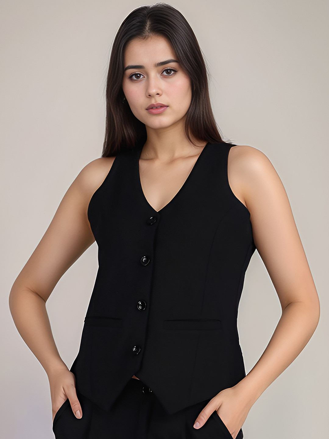 Rocksy Sleeveless V-Neck Slim-Fit Waistcoat