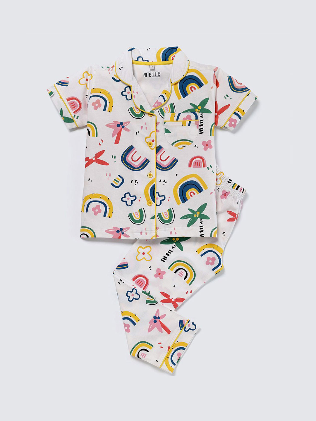 Nite Flite Kids Graphic Printed Shirt Collar Pure Cotton Shirt & Pyjamas