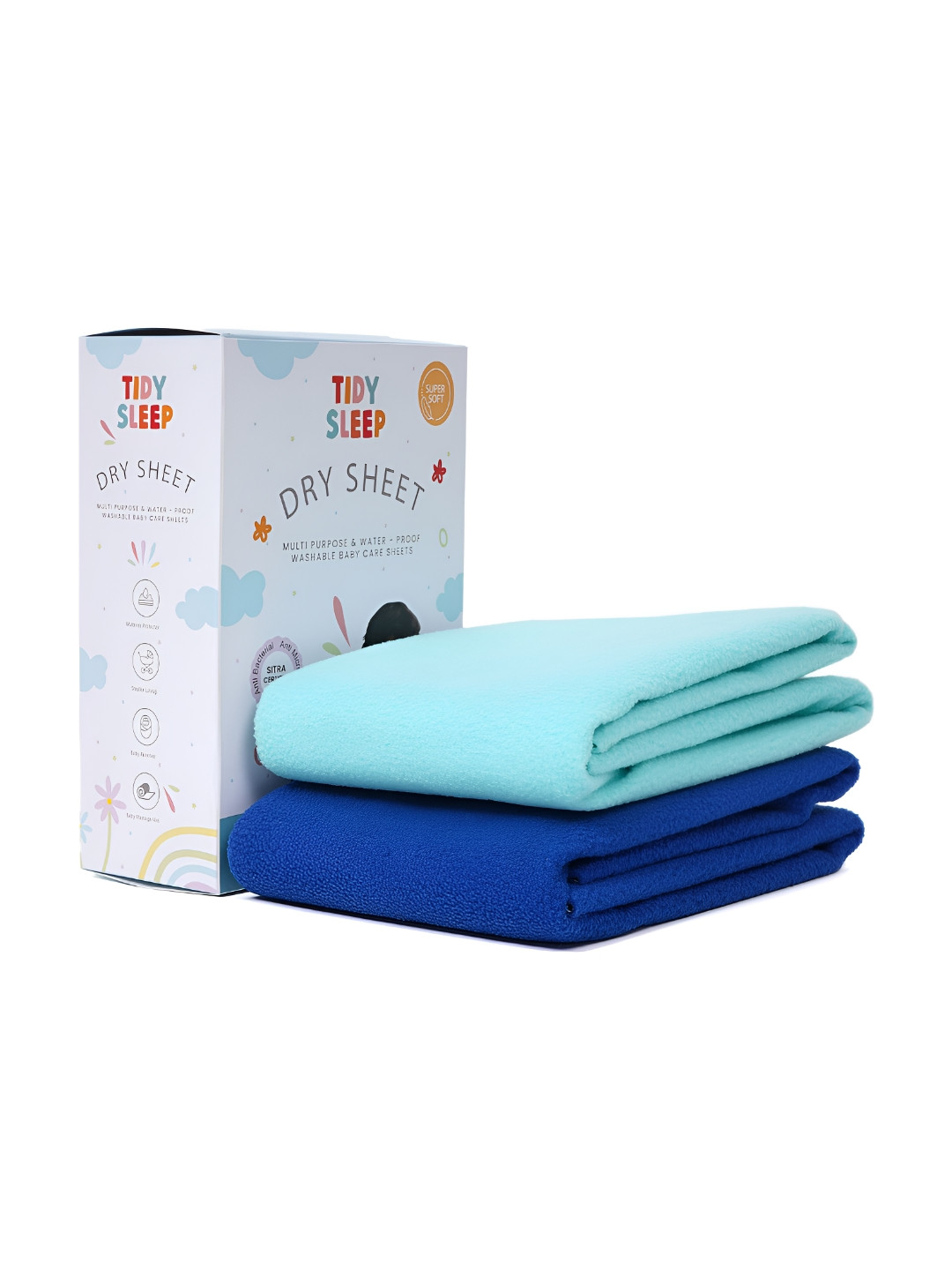 TIDY SLEEP Royal Blue & Blue 2 Pieces Waterproof & Reusable Bed Protector Baby Drysheet