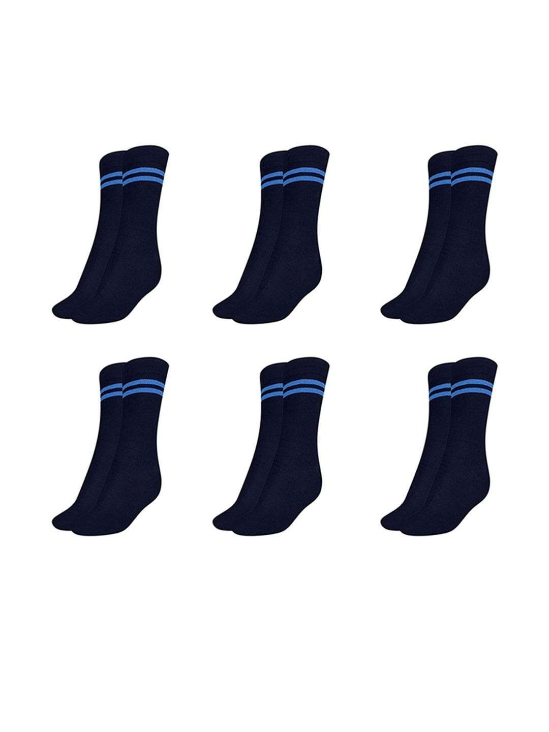 MUKHAKSH Boys 6 Pairs Navy Blue Calf Length Socks With Stripes