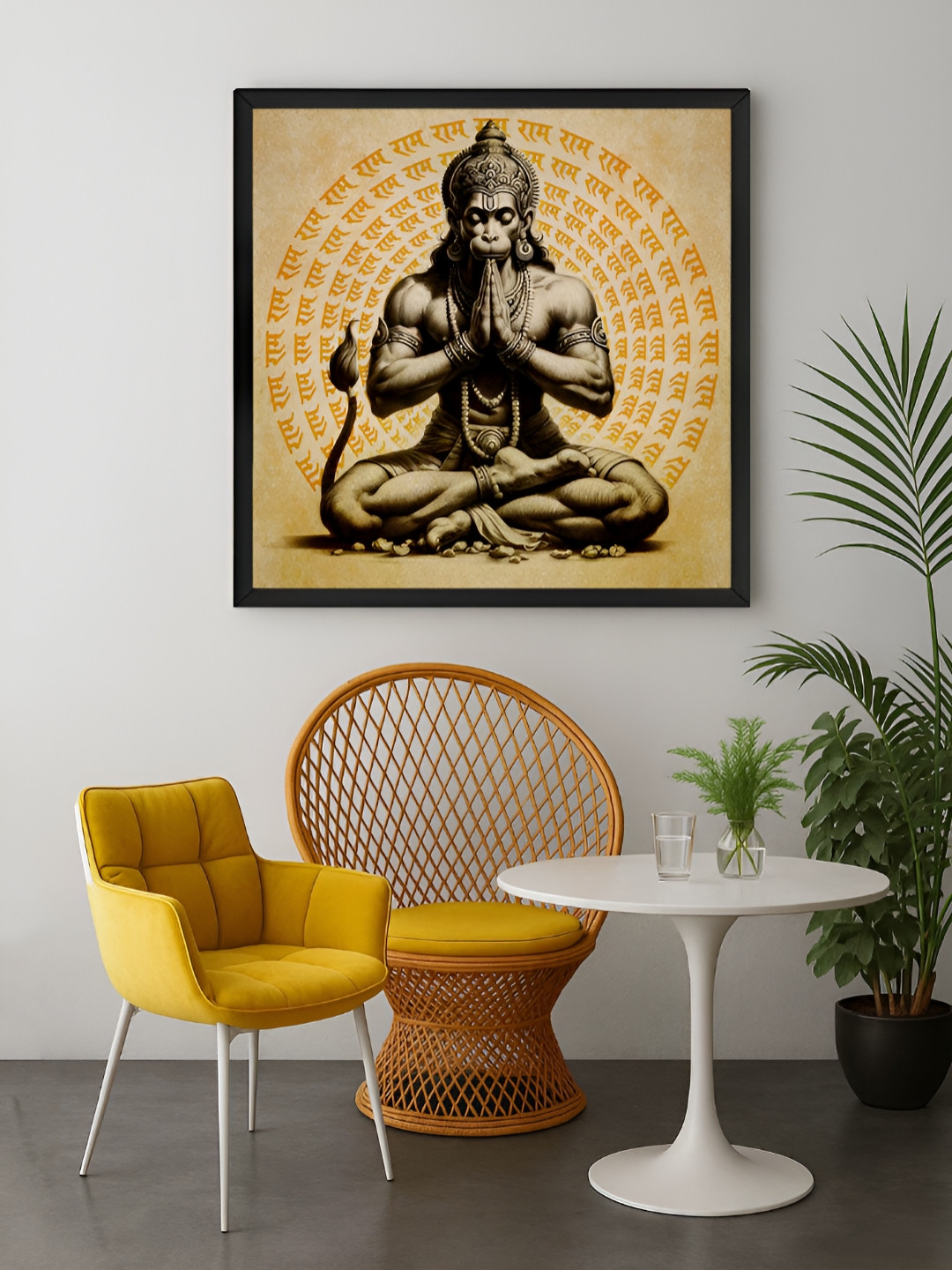 999Store Brown & Black Hanuman Meditating Printed Canvas Wall Art