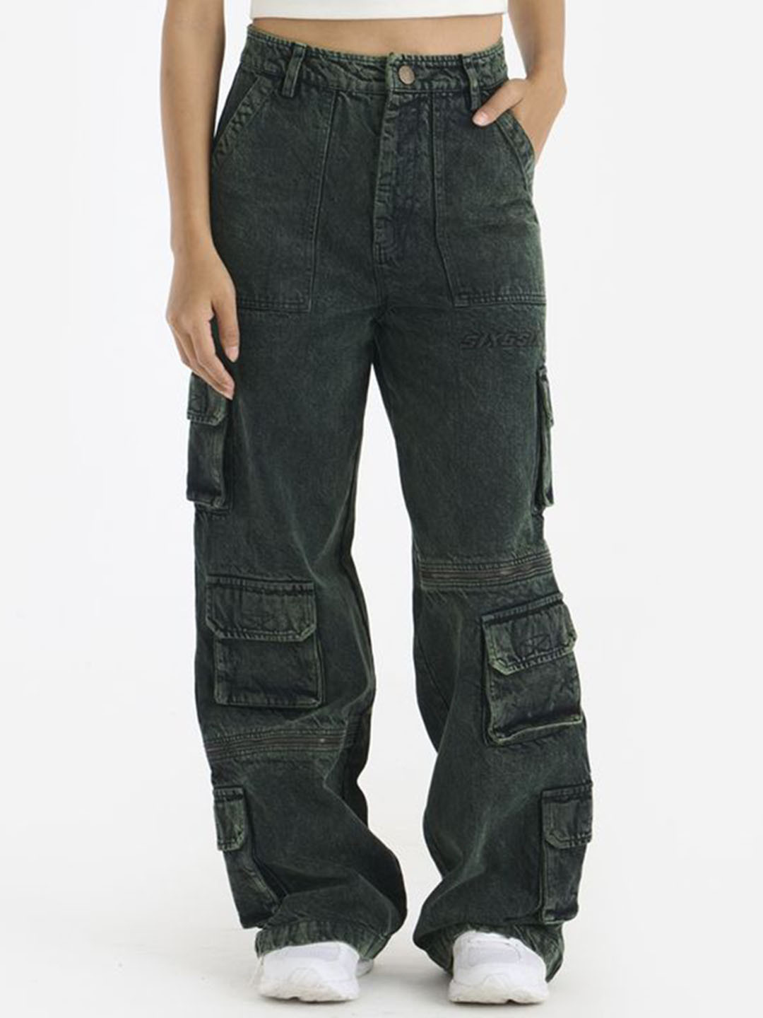 SIX5SIX Unisex Mid-Rise Baggy Cargo Styles Jeans