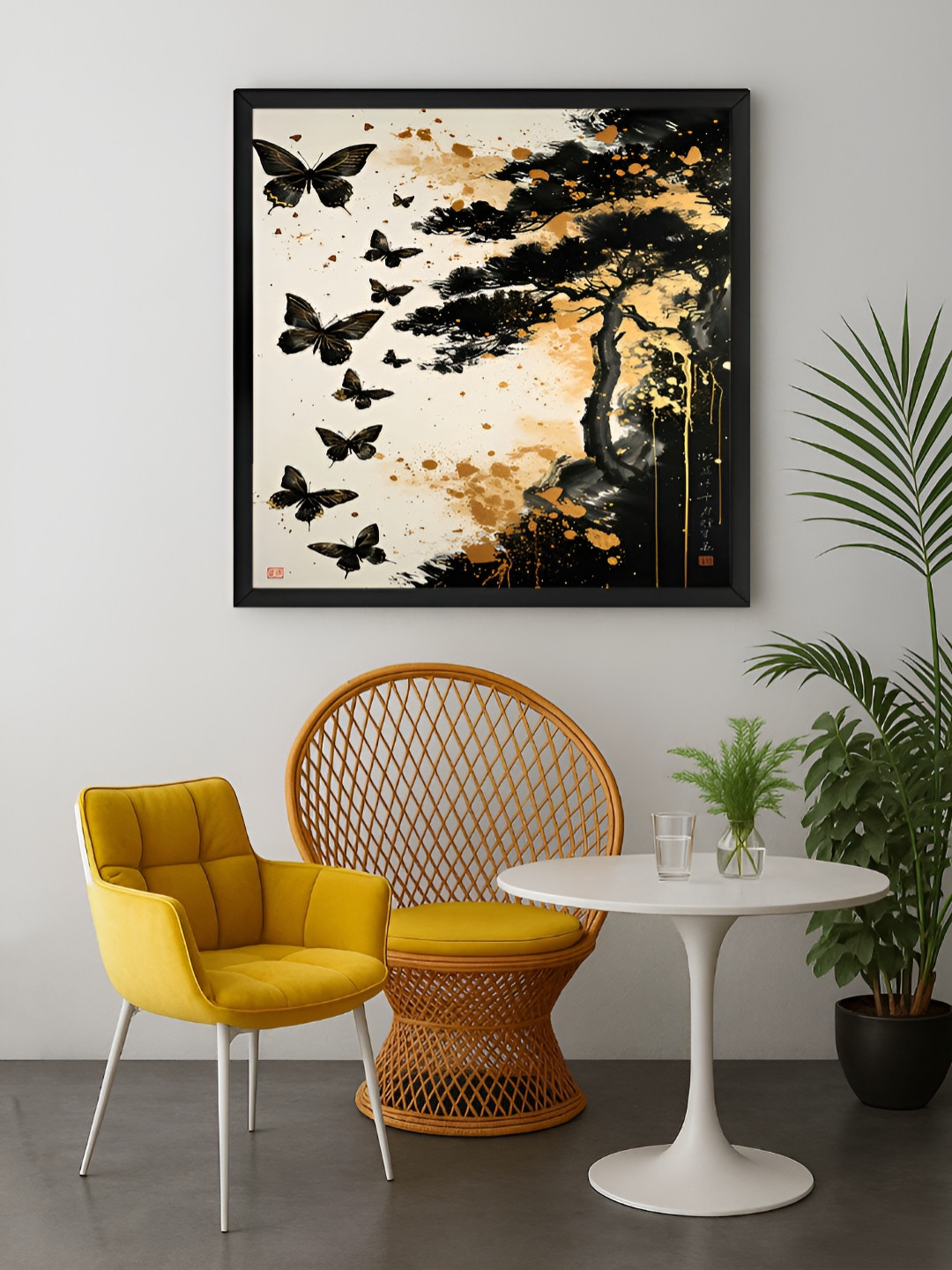 999Store Brown & Off White Nature Butterfly Canvas Wall Art