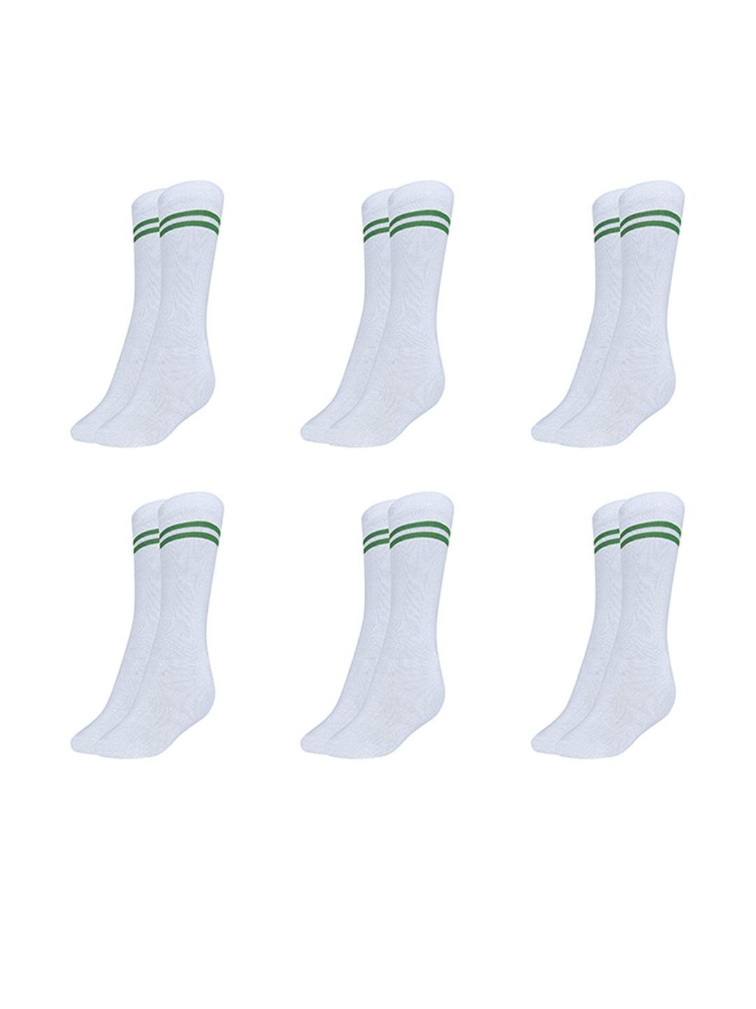 MUKHAKSH Boys Pack of 6 Pairs White Socks with Green Stripes