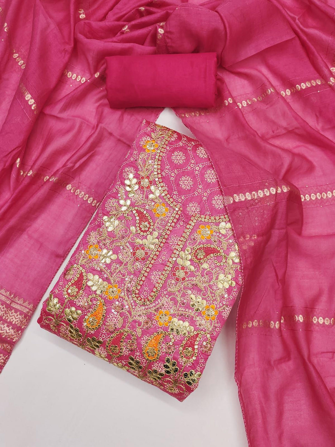 HE VAHLA Embroidered Art Silk Unstitched Dress Material