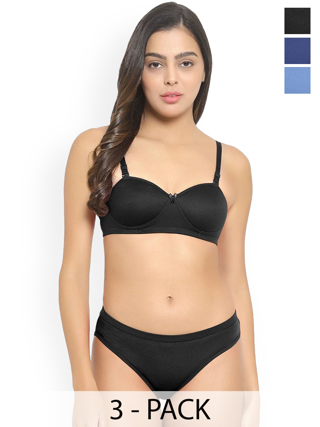 Samvar Pack Of 3 Non-Padded Lingerie Set  Demi-Set_B,L-B,Bl