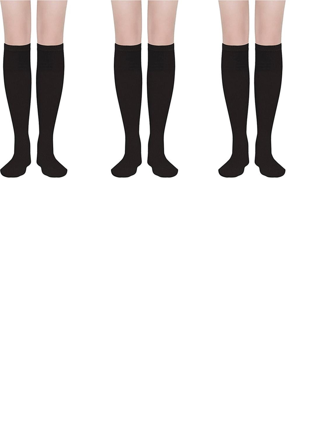 MUKHAKSH Unisex Black Pair Of 3 Knee Length Socks