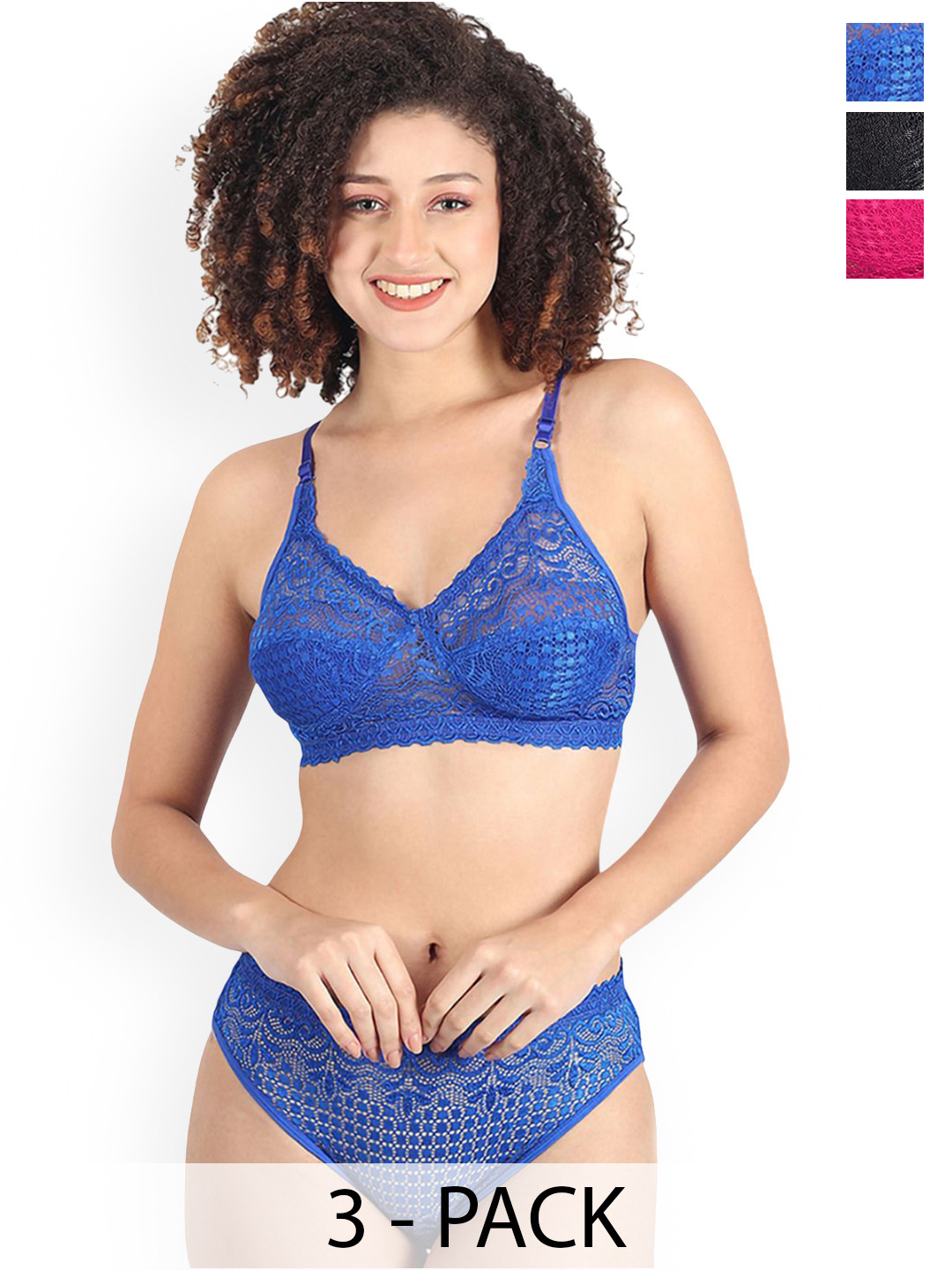 Samvar Pack Of 3 Self-Designed Lingerie Set  A-Rain-Set_B,Bl,P