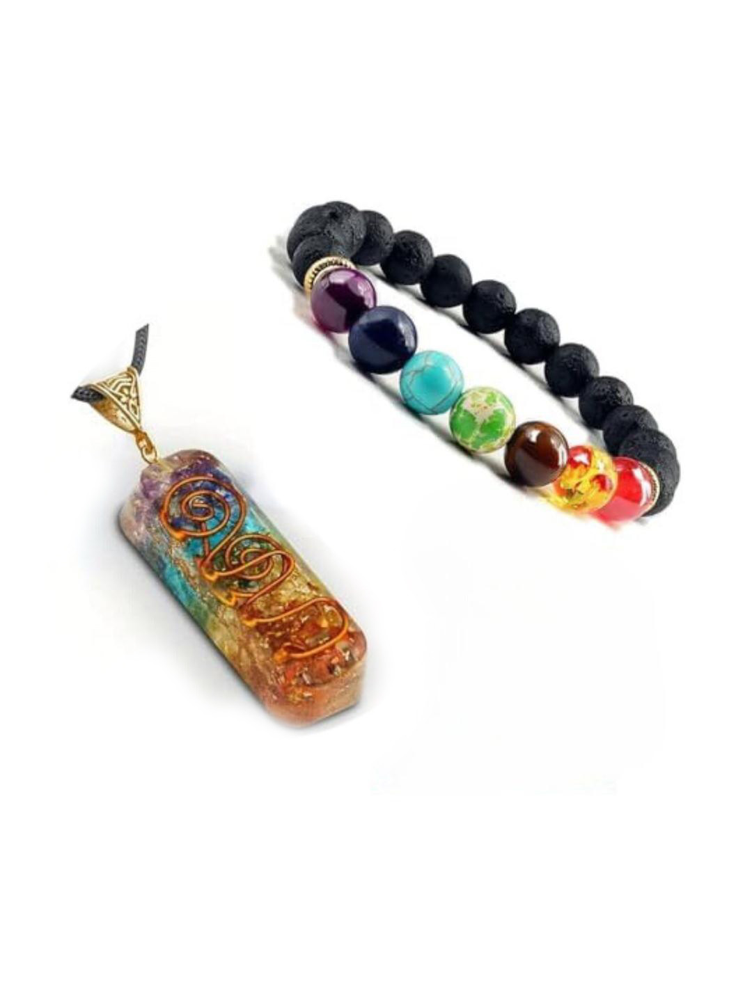 VIBESLE Unisex Multi-coloured Beaded Slip-on Bracelet with Pendant Combo