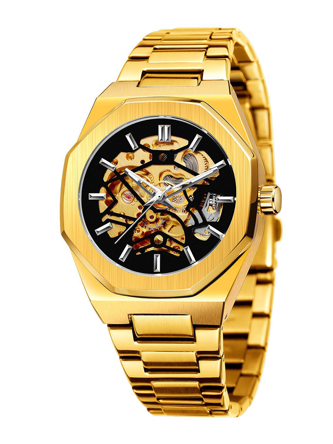 FORSINING Men Automatic Skeleton Mechanical Watch with Stainless Steel Strap