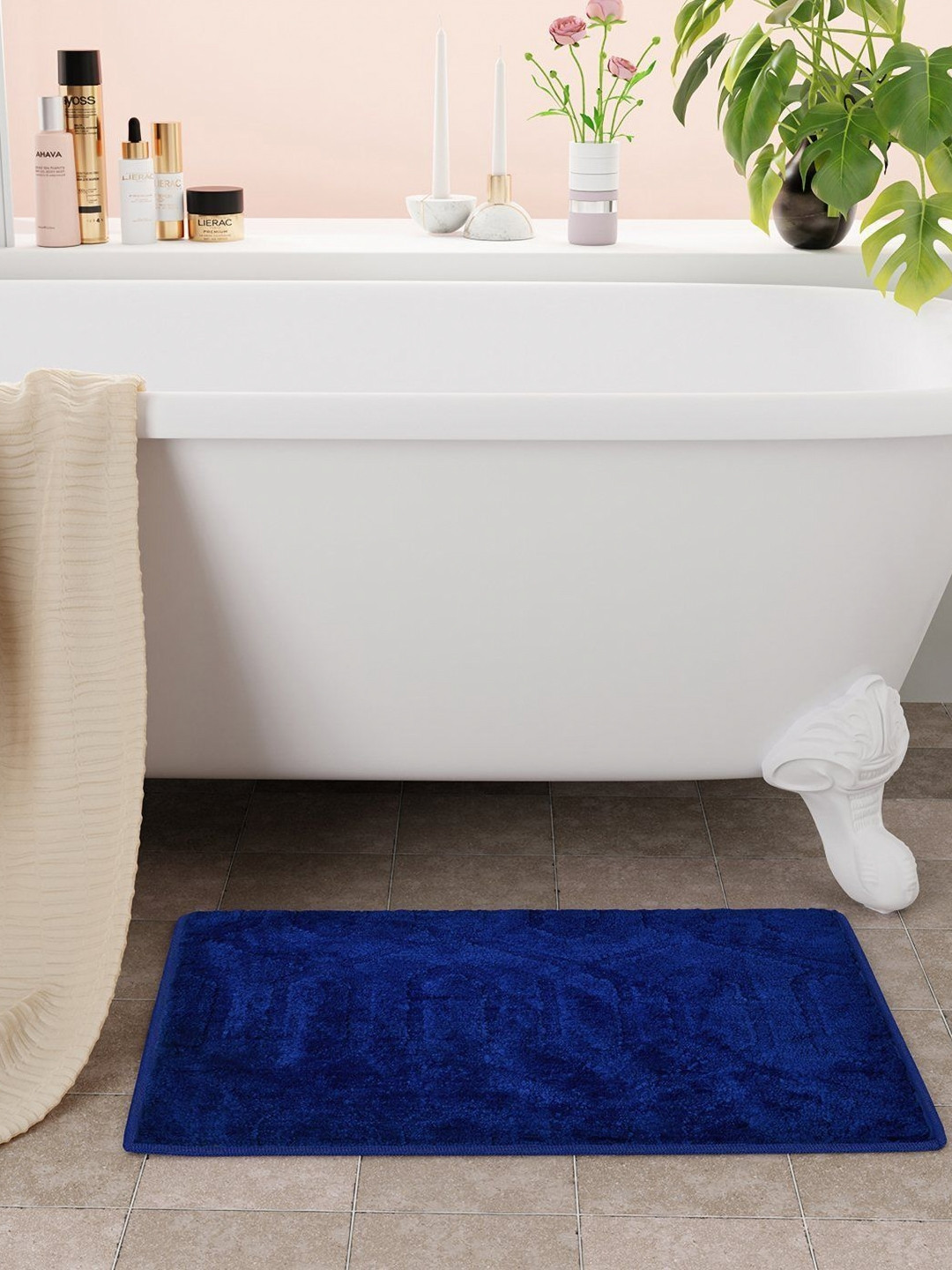 Bichauna Element Navy-Blue & White Anti-Skid & Non-Slip Rectangular 1300-GSM Bath Rug