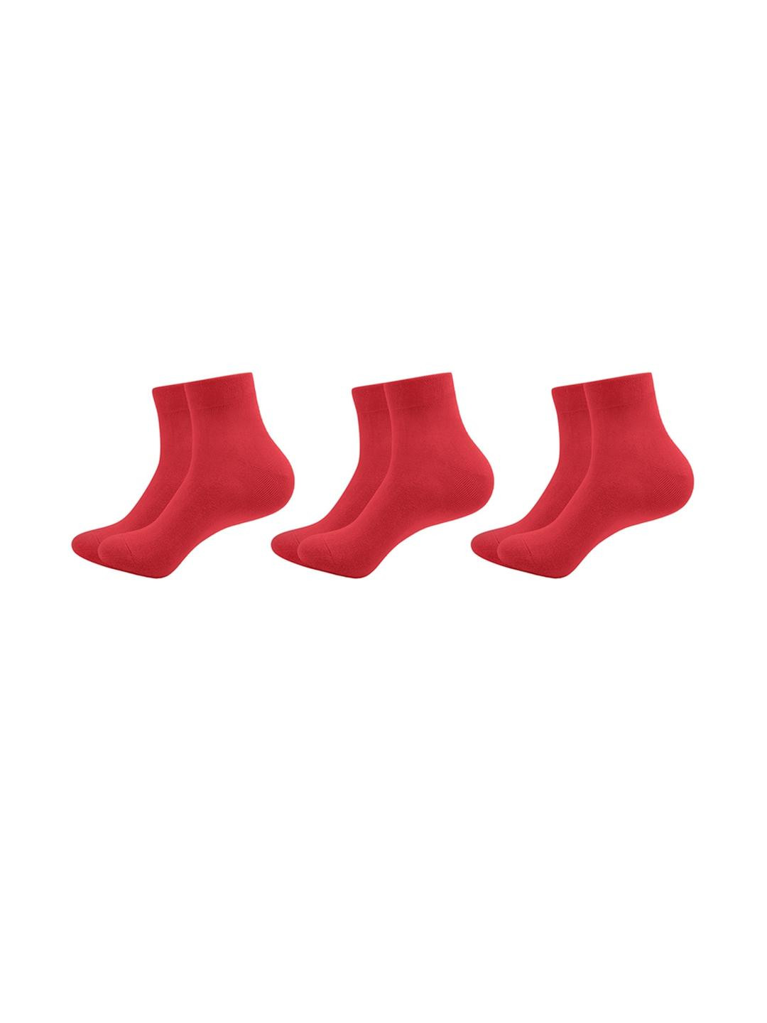 MUKHAKSH 3 Pairs Ankle Length Red Socks
