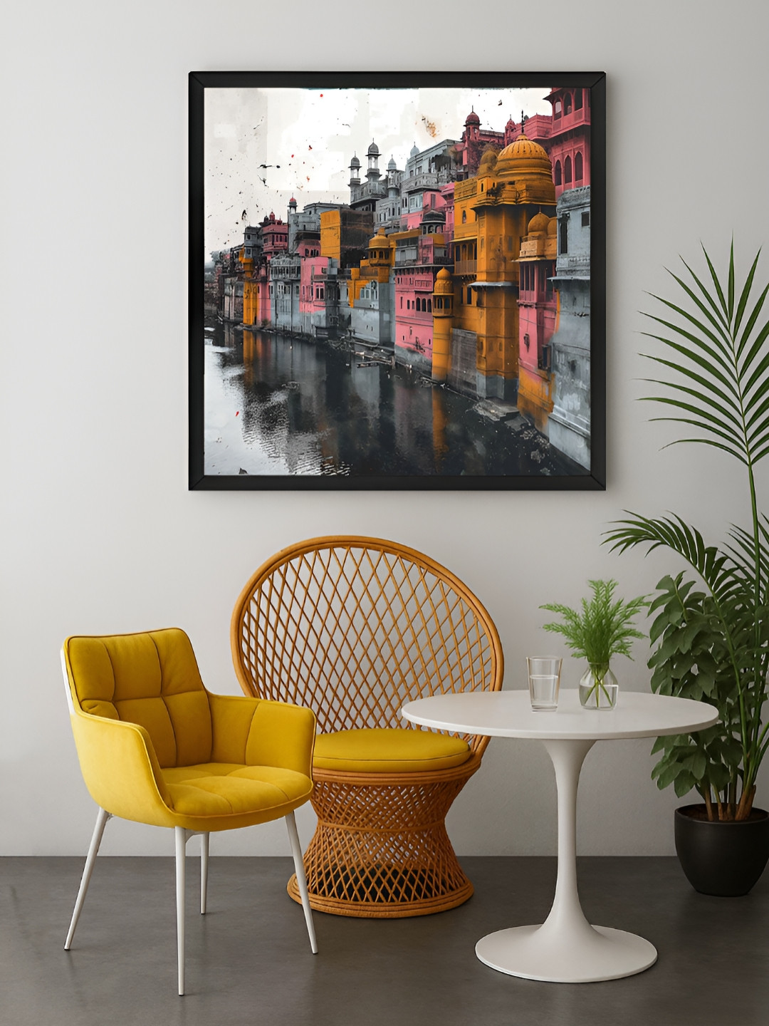 999Store White & Black Buildings Along A River Canvas Wall Art