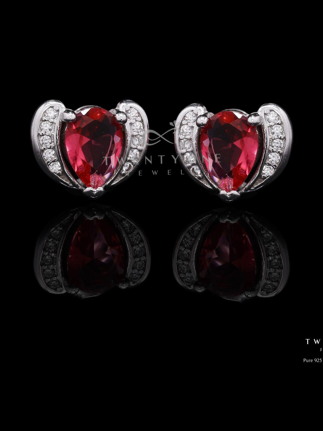 Ruby Heart Solitaire Anahi Studs on Pure 925 Silver