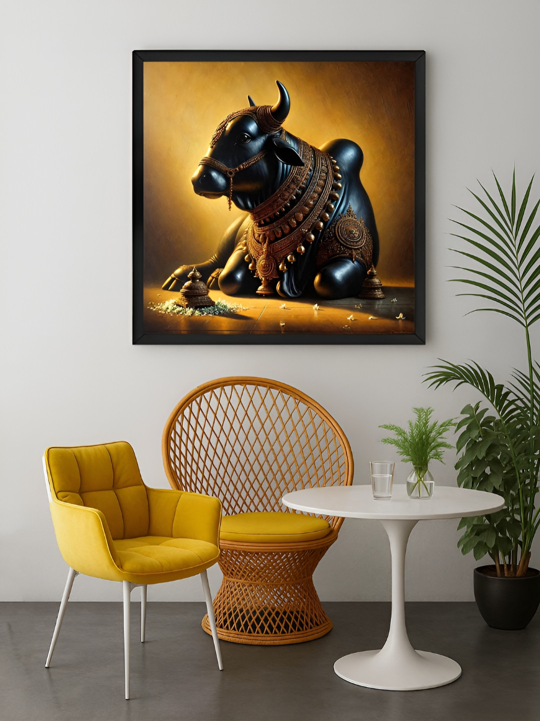 999Store Brown & Navy Blue Nandi Bull Religious Canvas Wall Art