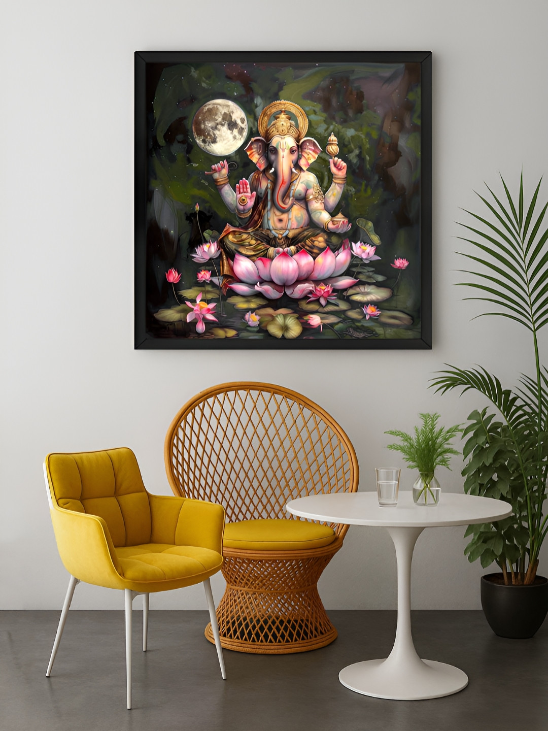 999Store Green & Pink Lord Ganesha's  Printed Canvas Wall Art