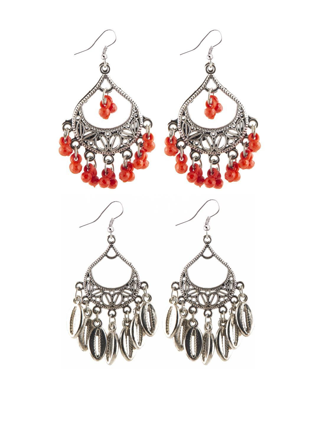 Creative Frogs Silver Oxidize Silver & Red Drop Earrings - Set Of 2