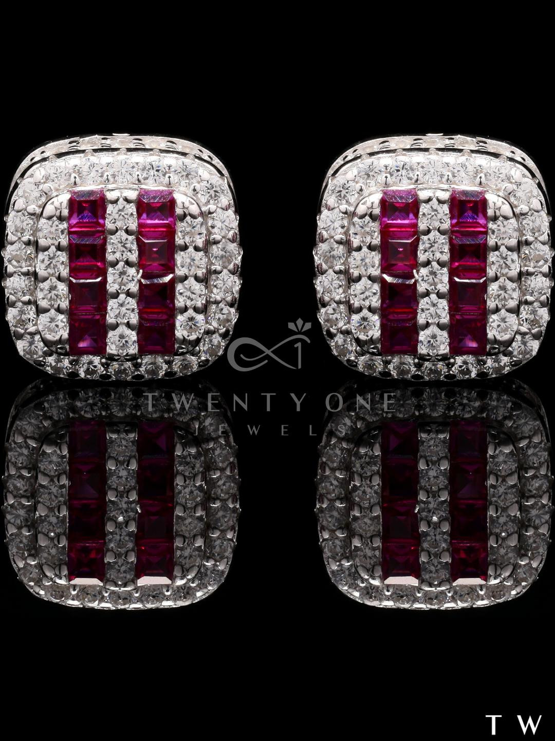 American Diamond Ruby Vanessa Studs on Pure 925 Silver