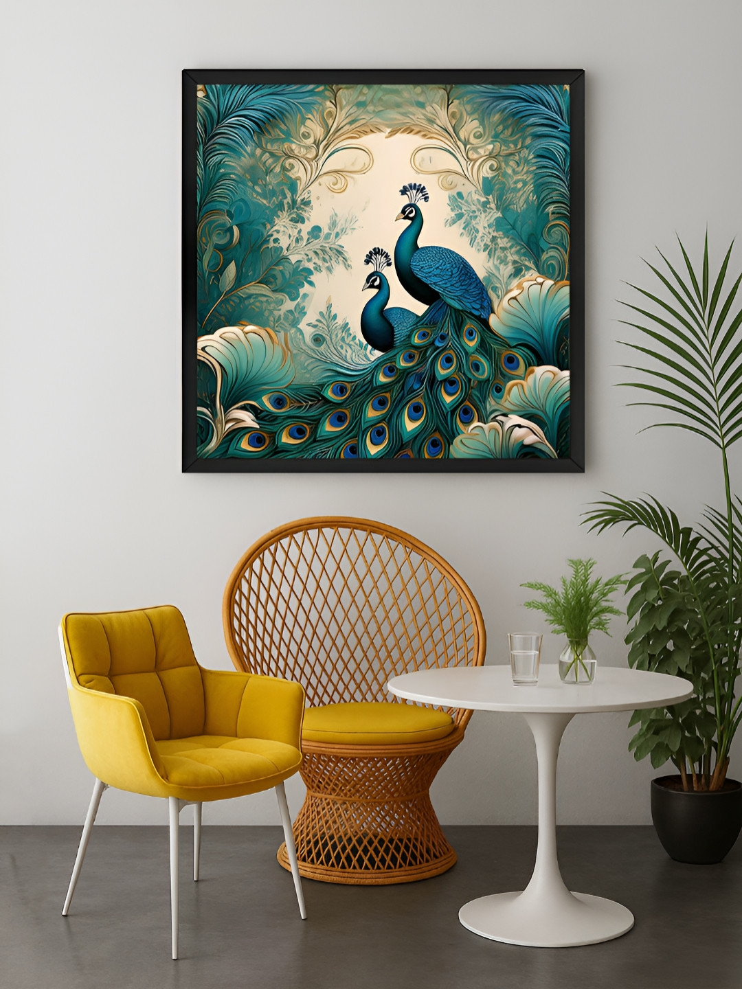 999Store Green & Blue Peacocks in Flourishing Foliage Canvas Wall Art