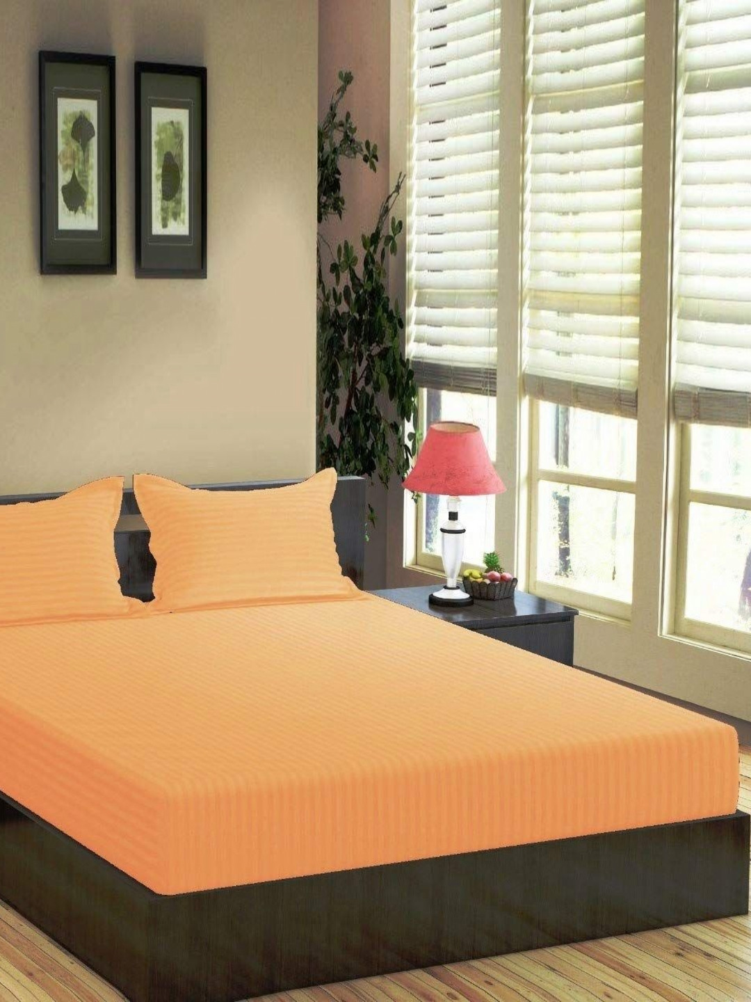 Trance Home Linen Striped Cotton 200 TC King Bedsheet Set 1.98m x 1.83m