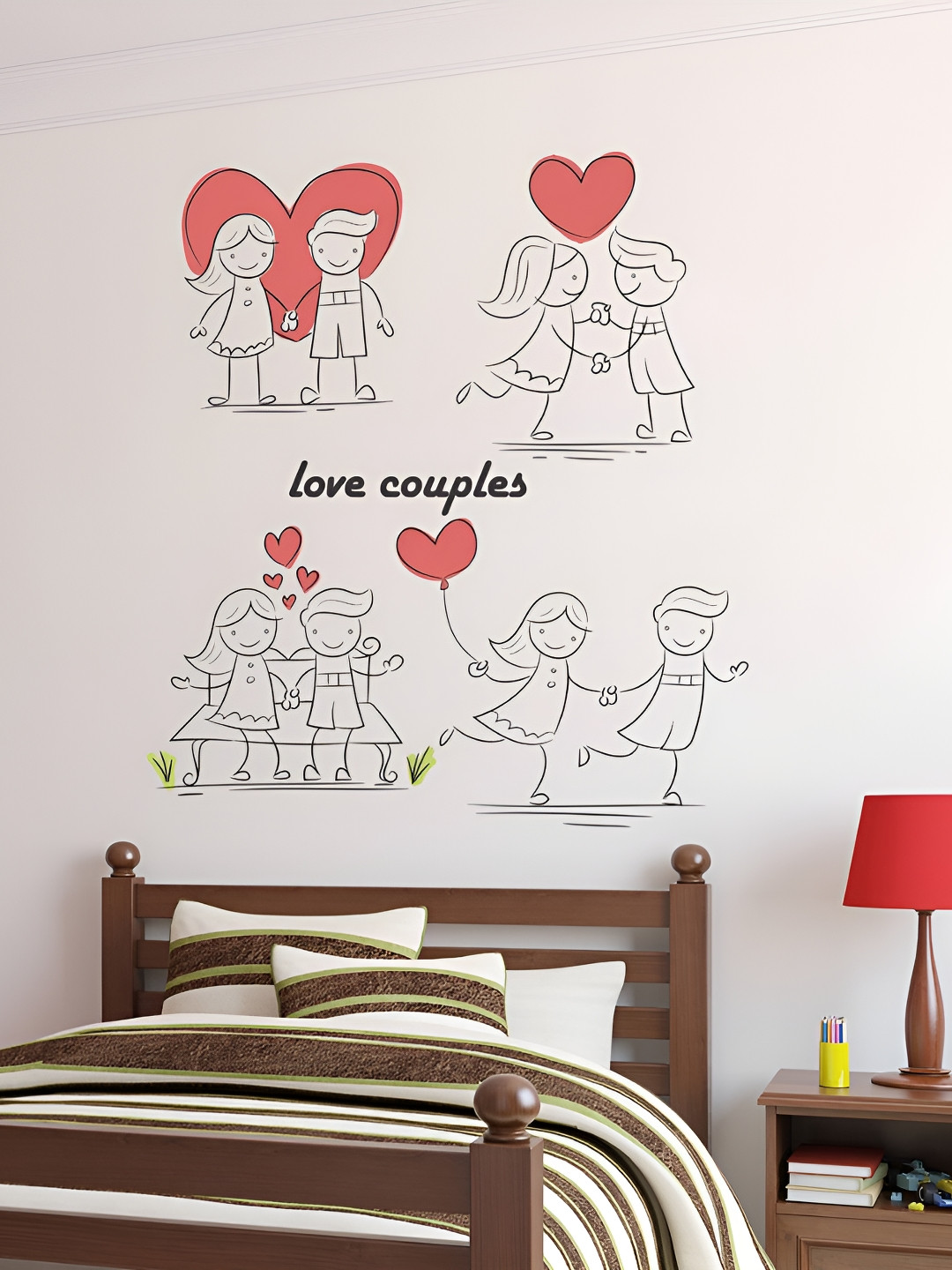 LANSTICK Black & Red Little Love Couples Printed Wall Sticker