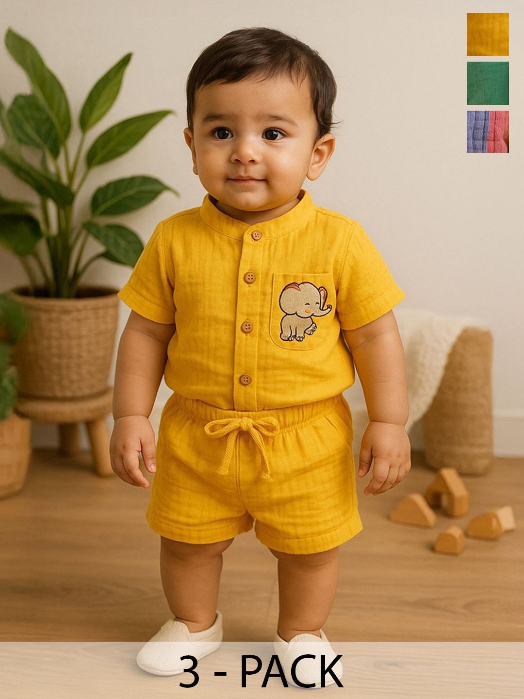 Greendeer Unisex Pack of 3 Modern Fit Solid Mandarin Collar Cotton Casual Shirts