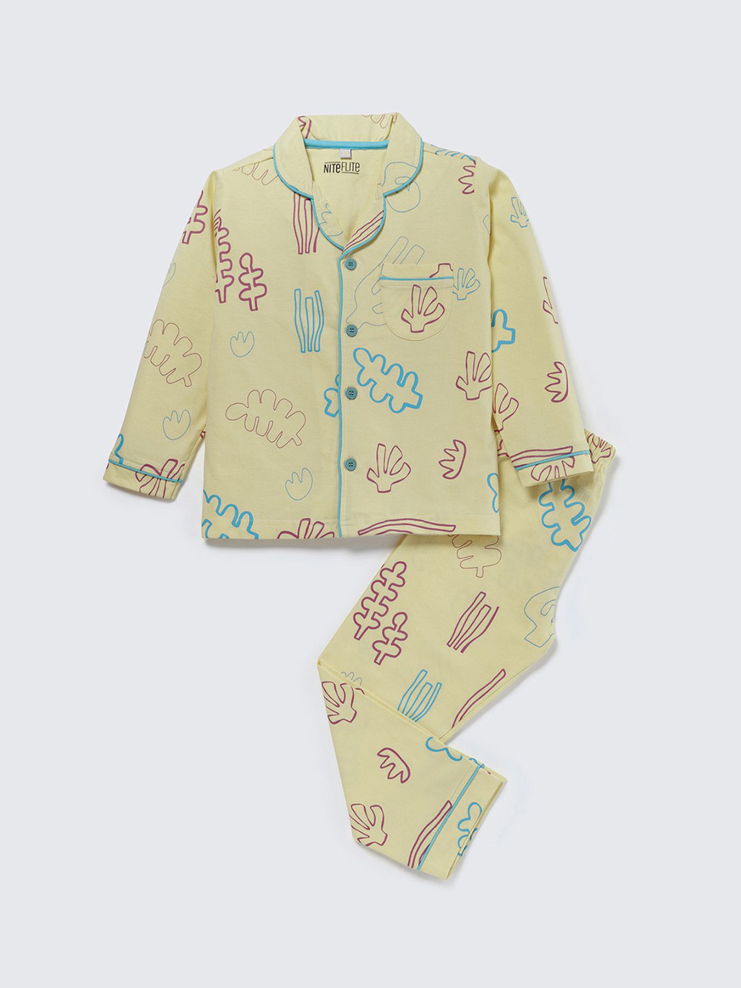 Nite Flite Kids Tropical Printed Conversational Printed Pure Cotton Night Suit