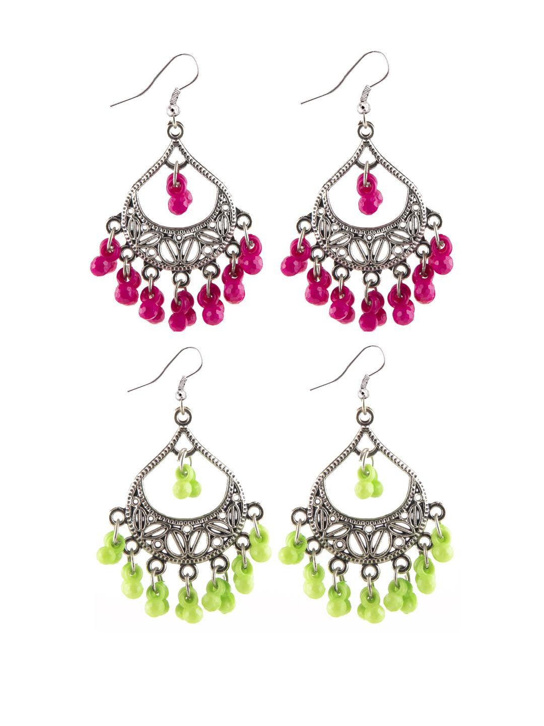 Creative Frogs Silver Oxidize Drop Earrings - Set Of 2