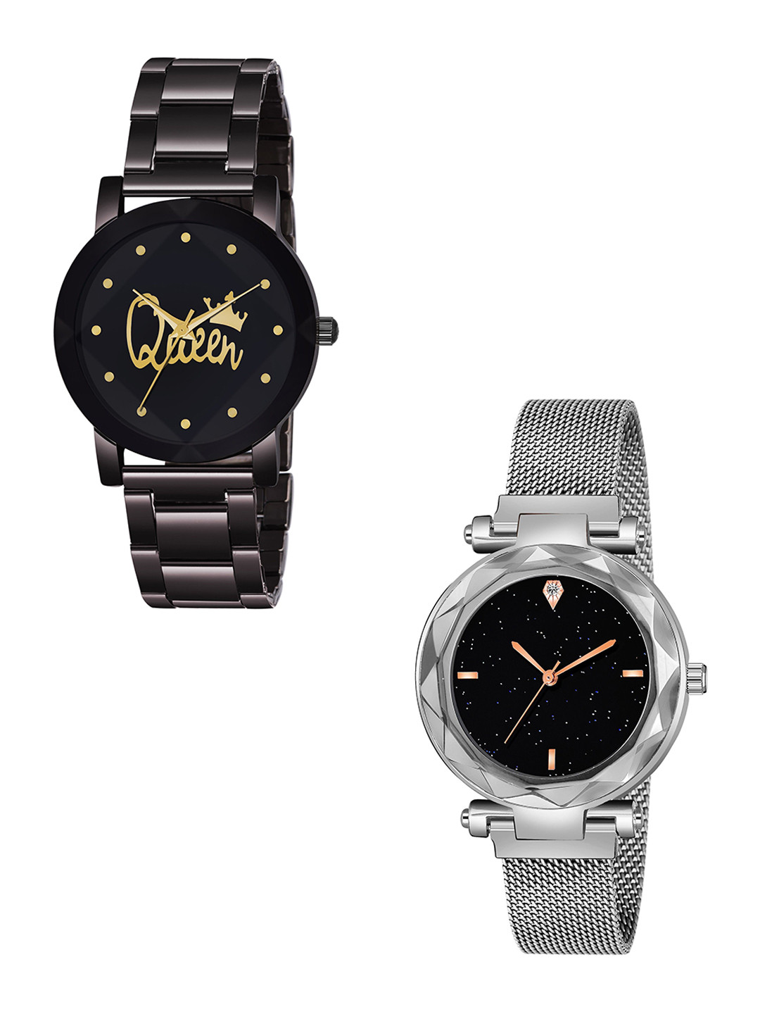 CSAMON Women Pack Of 2 Bracelet Style Straps Analogue Watch Metal_Queen_379_Silver_4