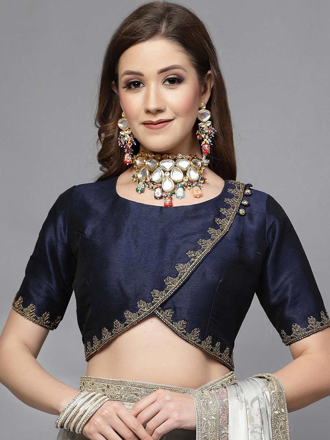 Utsav Fashion Embroidered Neck Art Silk Angrakha Style Blouse