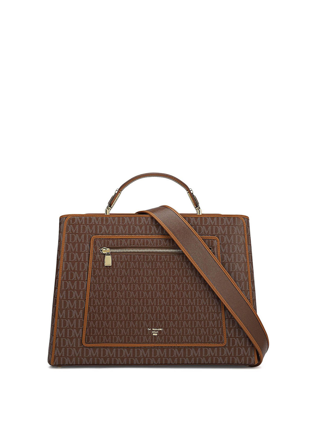 Da Milano Women Brand Logo Structured Zip Detail Shoulder Bag