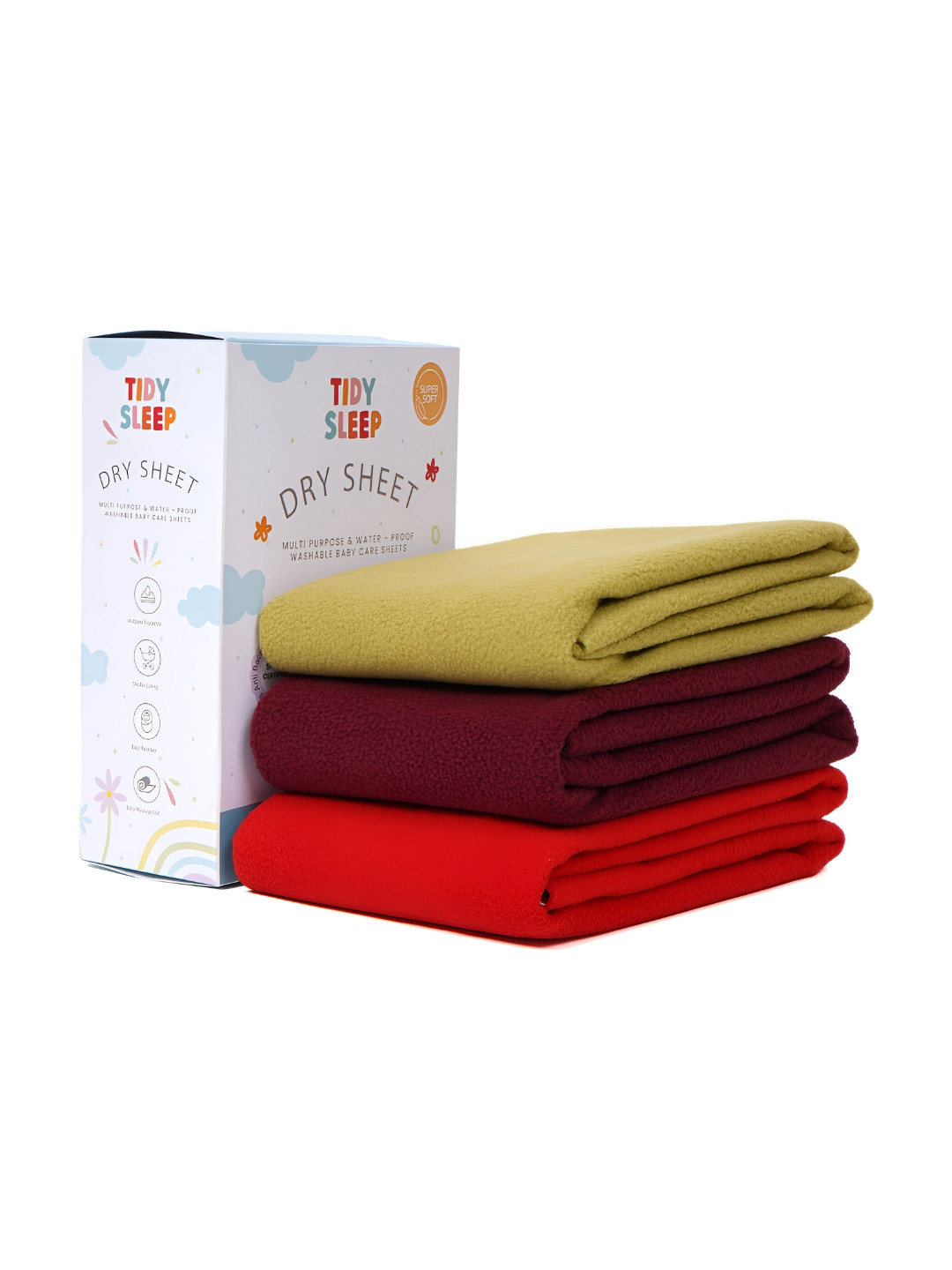 TIDY SLEEP Red & Maroon 3 Pieces Waterproof & Reusable Bed Protector Baby Drysheet