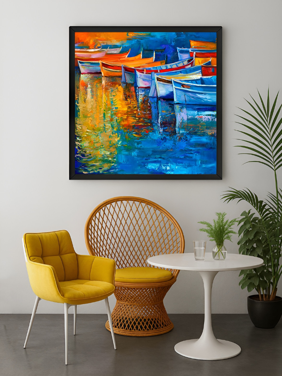999Store Blue & Orange Boats Canvas Wall Art