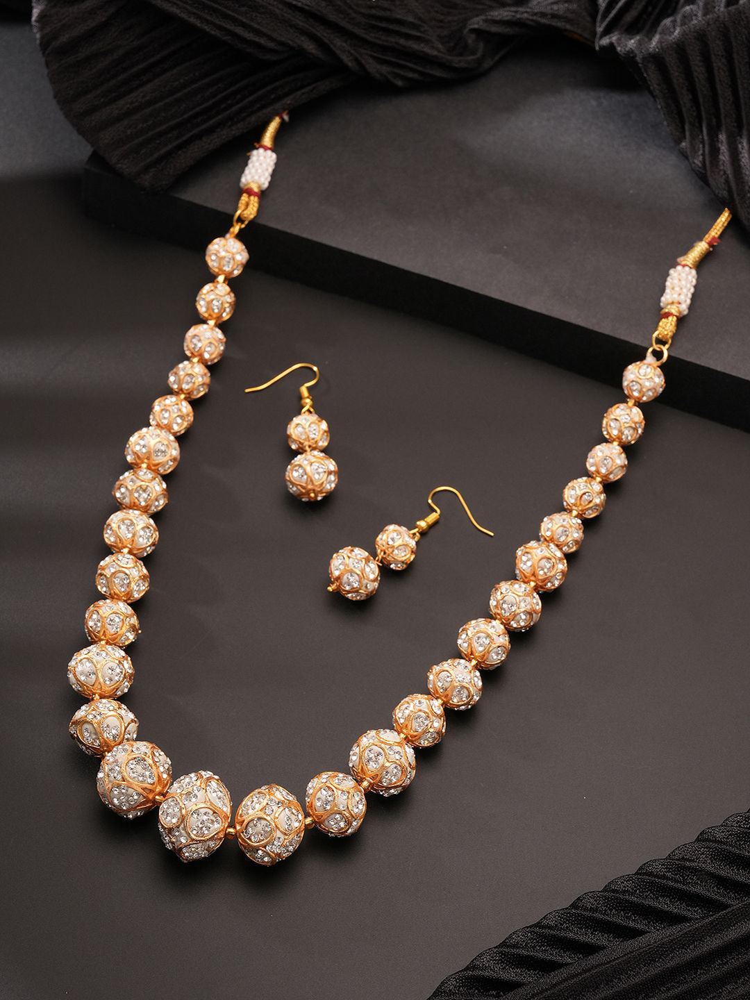 Saraf RS Jewellery Gold Plated American Diamond & Zircon Studded Maala Jewellery Set
