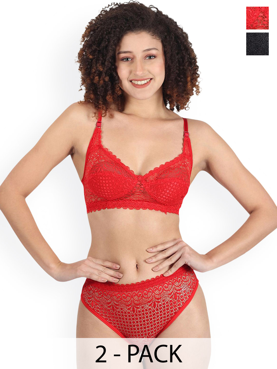Samvar Pack Of 2 Self-Designed Non-Padded Lingerie Sets A-Rain-Set_R,Bl