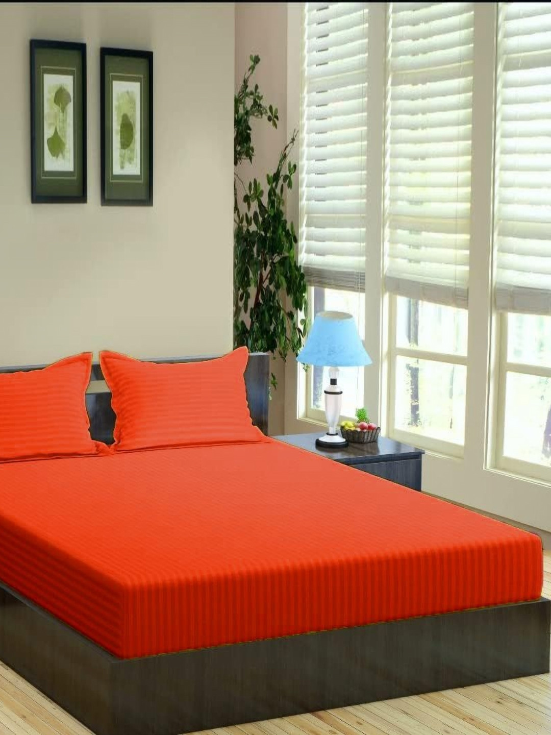 Trance Home Linen Red Striped Pure Cotton 200 TC King Bedsheet Set-2.74 m x 2.74 m