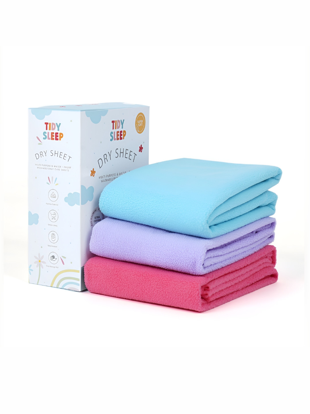 TIDY SLEEP Pink & Blue 3 Pieces Waterproof & Reusable Bed Protector Baby Drysheet