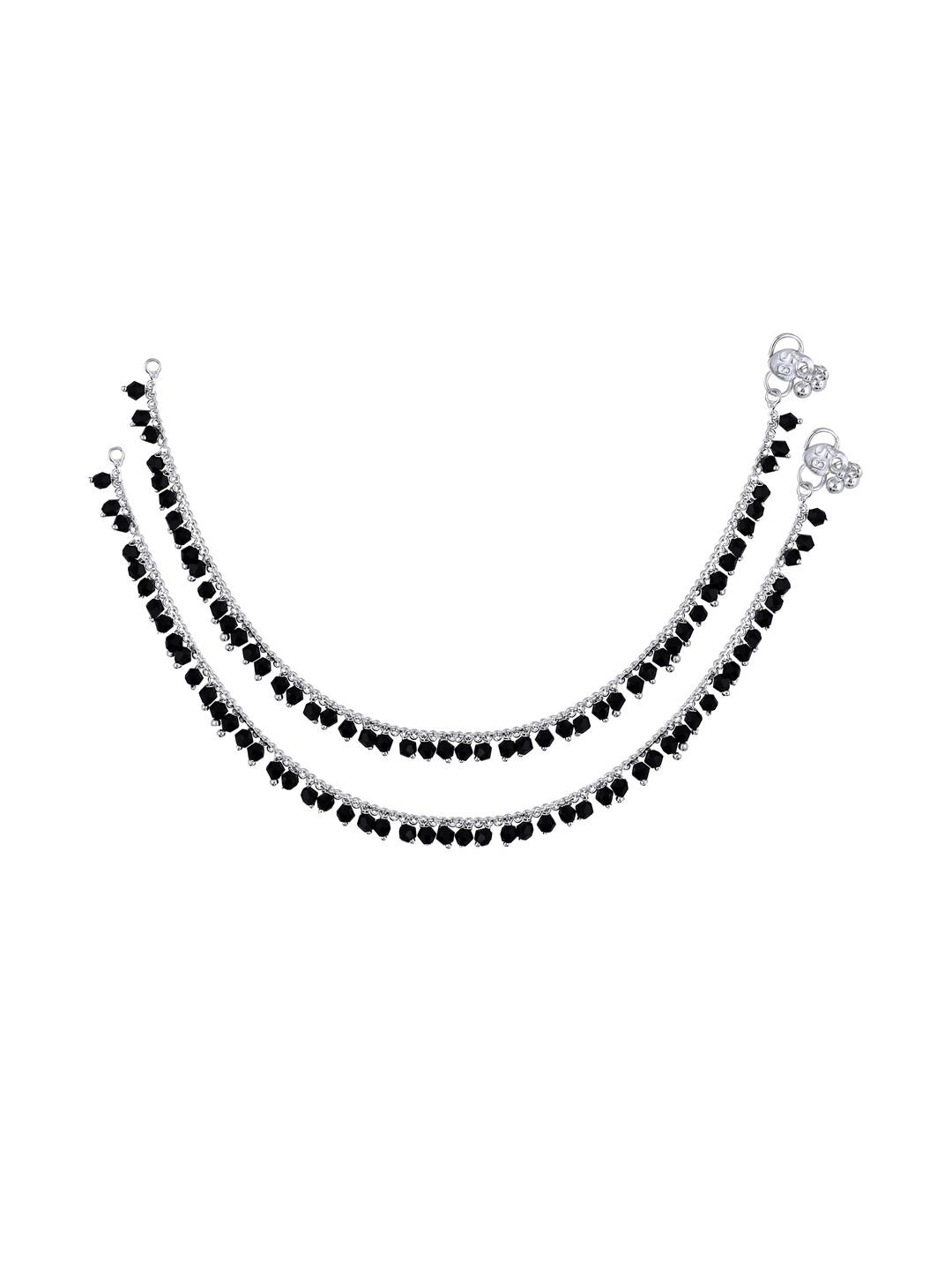 Iga collection Women Black & Silver-Plated 2 Pieces Anklets