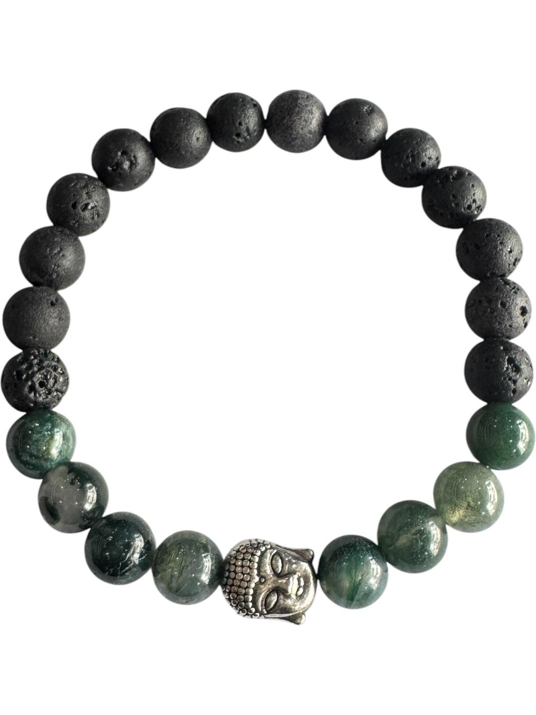 Moss Agate Calming Energy, Aromatherapy & Emotional Healing Lava Stone Bracelet