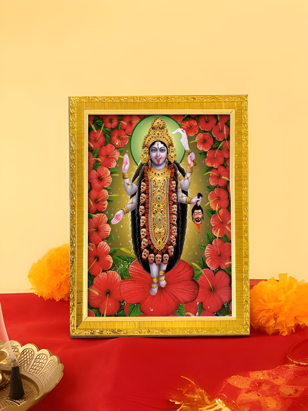 Art Street Red & Green Goddess Divine Devi Kali maan Religious Wooden Wall Art