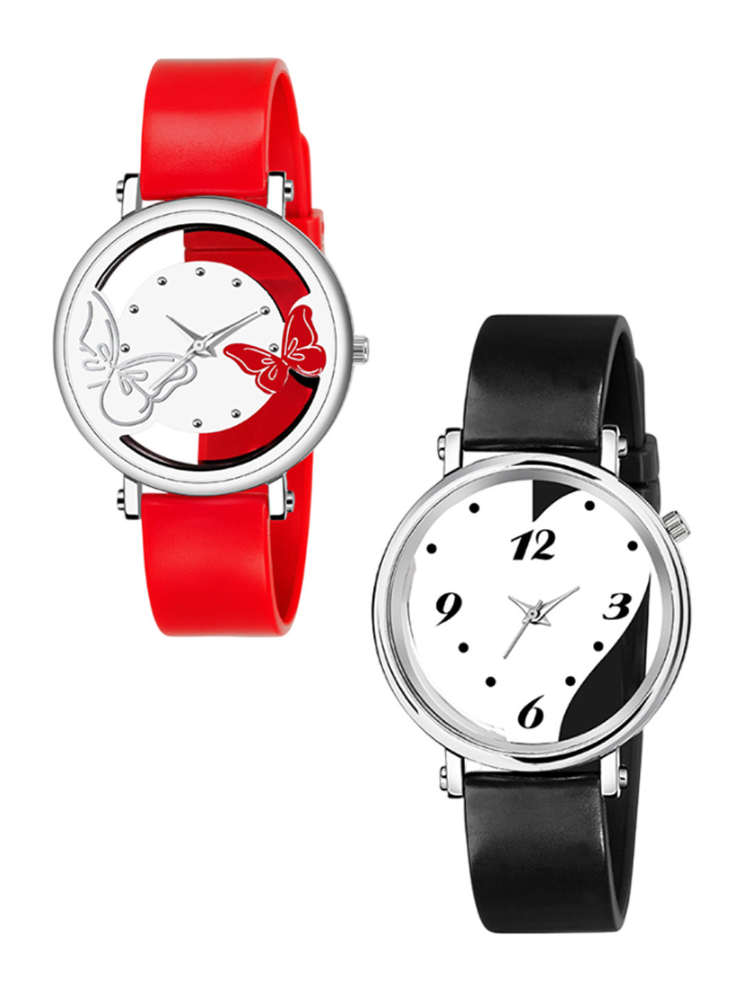 CSAMON Women Pack of 2 Dial & Straps Analogue Watch 601 Black 602 Red
