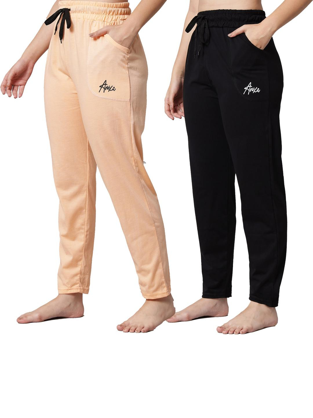 FIT N FAME Peach & Black Pack of 2 Women Cotton Relax Fit Pyjama