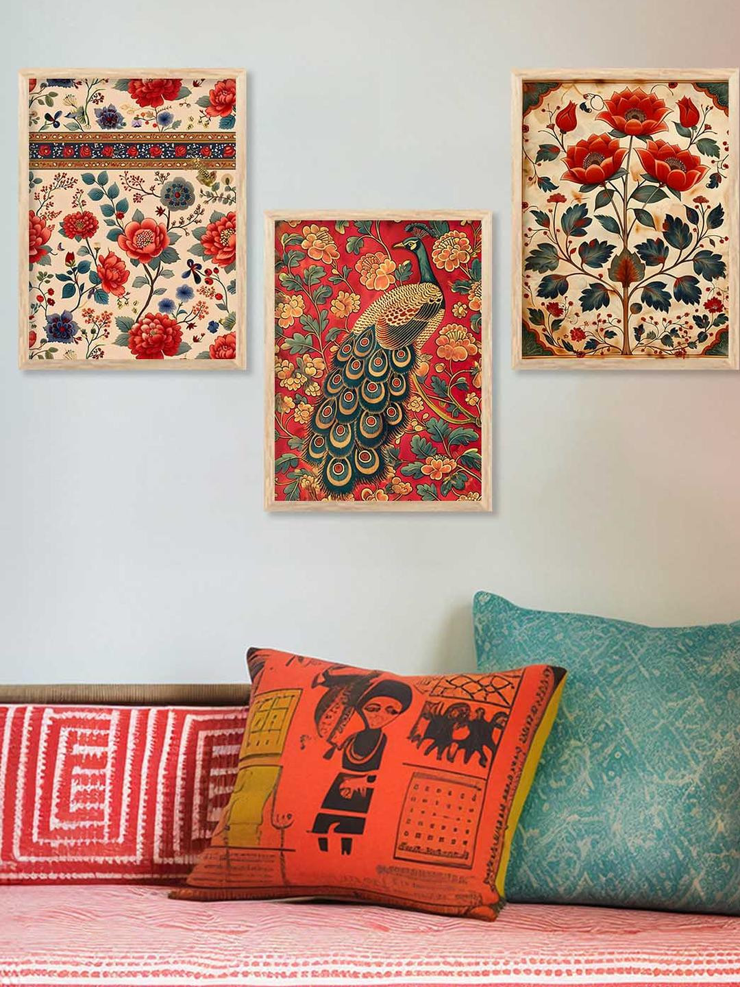 WALLLANE 3 Piece Framed Floral Theme Home Decor Wall Art