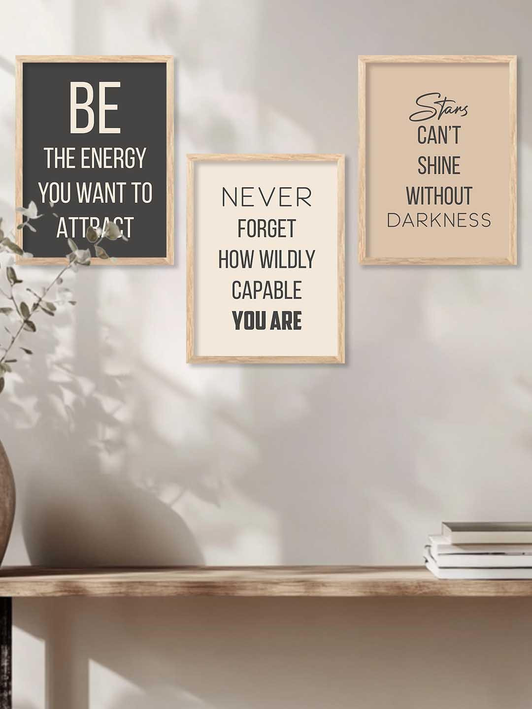 WALLLANE Brown Abstract 3 Piece Wall Paintings