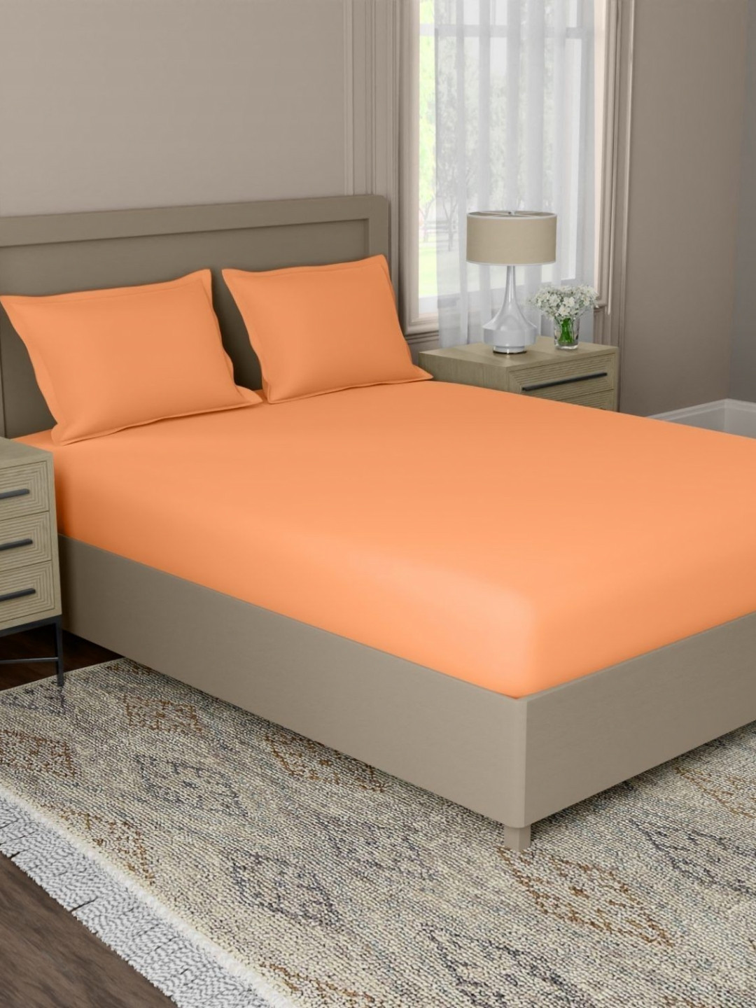 home expressions Splash Orange Solid Cotton  Double Queen Bedsheet Set 2.24 m X 2.54 m