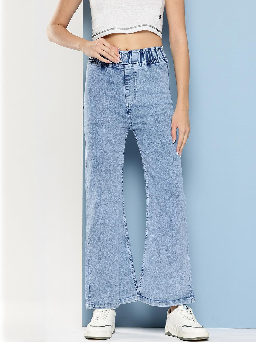 Womens Casual Wear Light Blue Colour Solid Denim Jeans