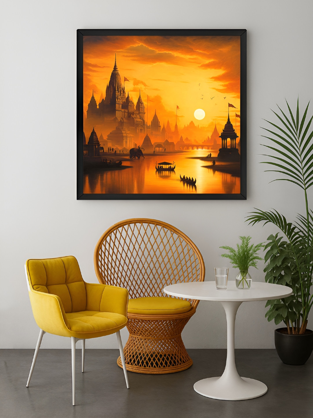999Store Orange & Black Golden City at Sunset A Majestic Canvas Wall Art